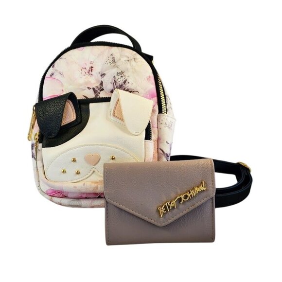 Betsey Johnson Puppy Dog Mini Backpack & Wallet Set Floral Print NWOT - Picture 1 of 10